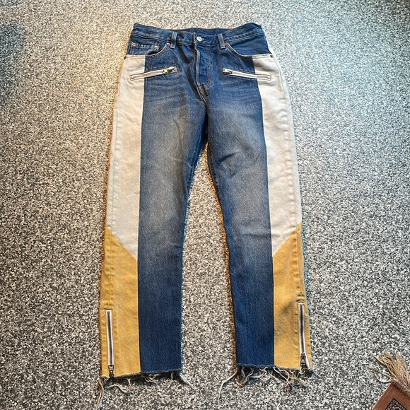 Levi tri-color color block button fly 501 straight jeans - Picture 2 of 8